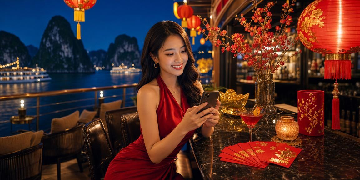 Cảnh Vịnh Hạ Long về đêm với đèn lồng và không khí lễ hội thể thao